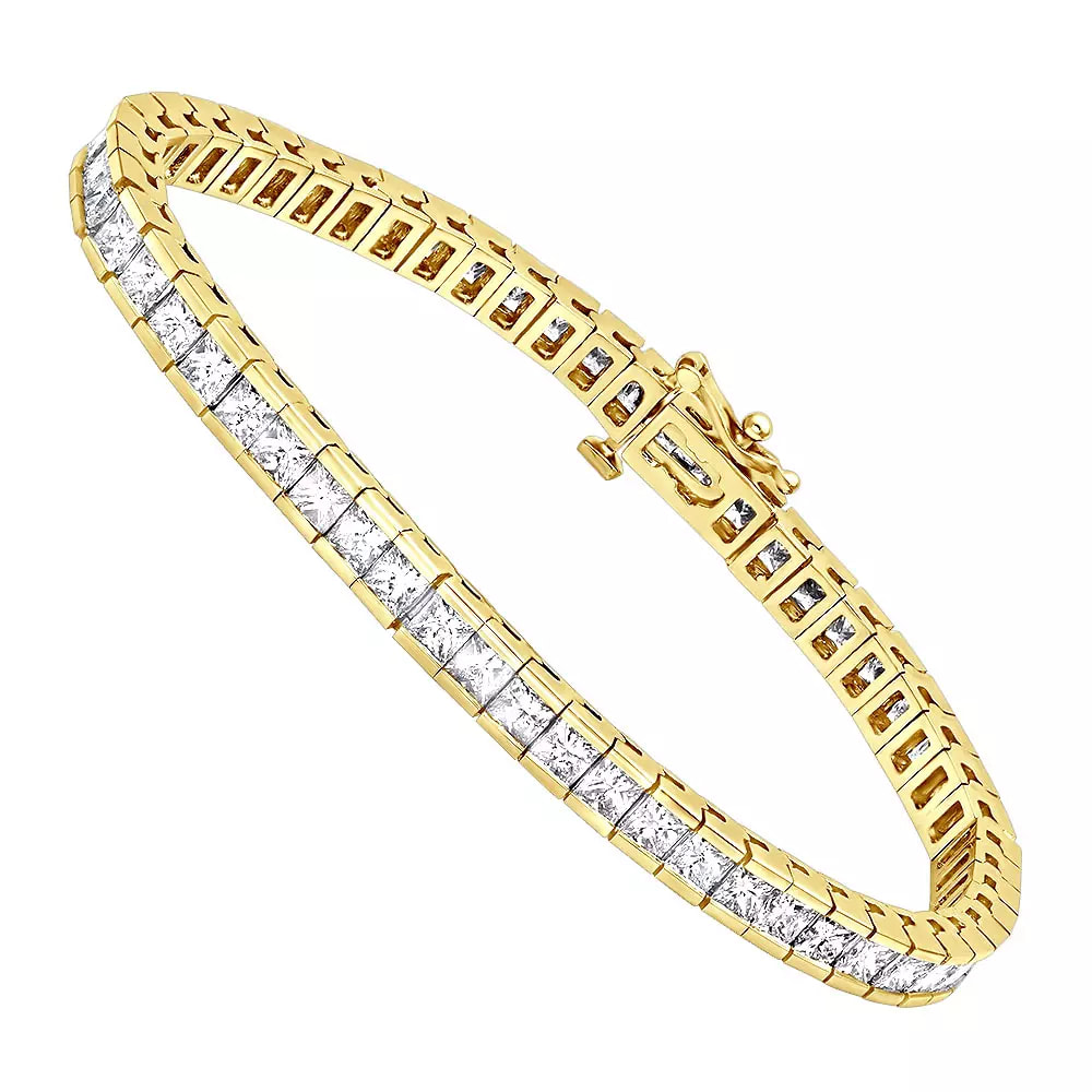 12.62 Carat 18K Yellow Gold Princess Cut Diamond Women's Tennis Bracelet 