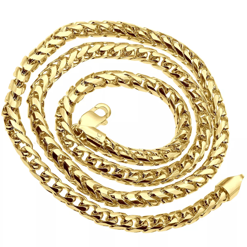 14K Yellow Gold Solid Diamond Cut Franco Chain For Men 2.5mm-5mm