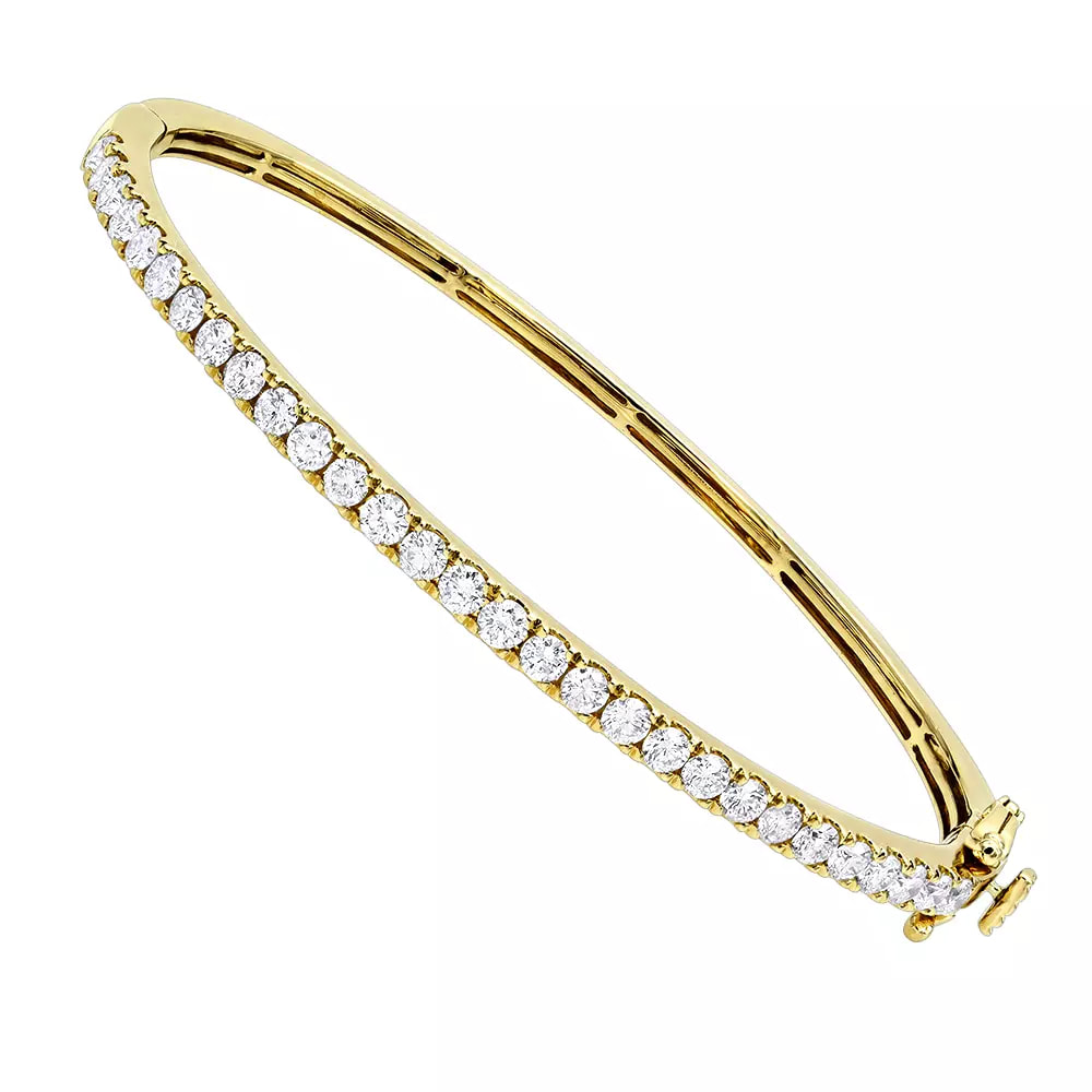 2 Carat Solid 14K Yellow Gold Diamond Bangle Bracelet for Women by Luxurman