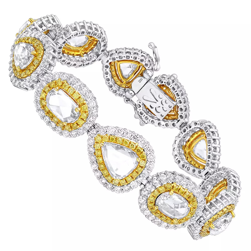 20 Carat High End Diamond Bracelet for Ladies 18K White Gold: White & Yellow Diamonds