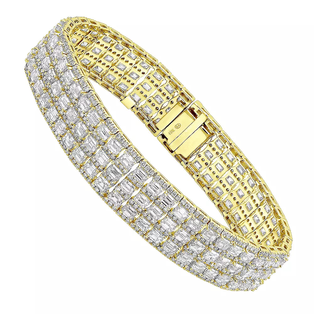 22.35 Carat Unique 18K Yellow Gold: Round & Baguette  Diamond Tennis Bracelet for Men & Women