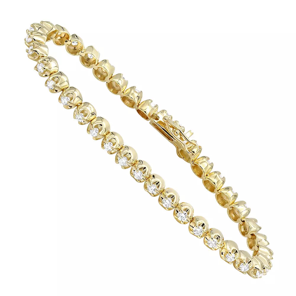 3 Carat Diamond Tennis Bracelet For Men & Women 14K Yellow Gold Prong Set Diamonds