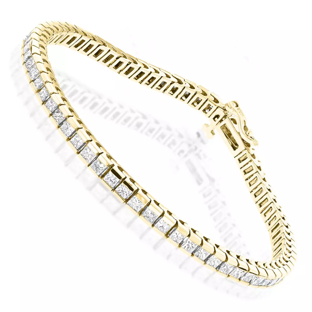 4.83 Carat 14K Yellow Gold Princess Cut Diamond Tennis Bracelet for Women 
