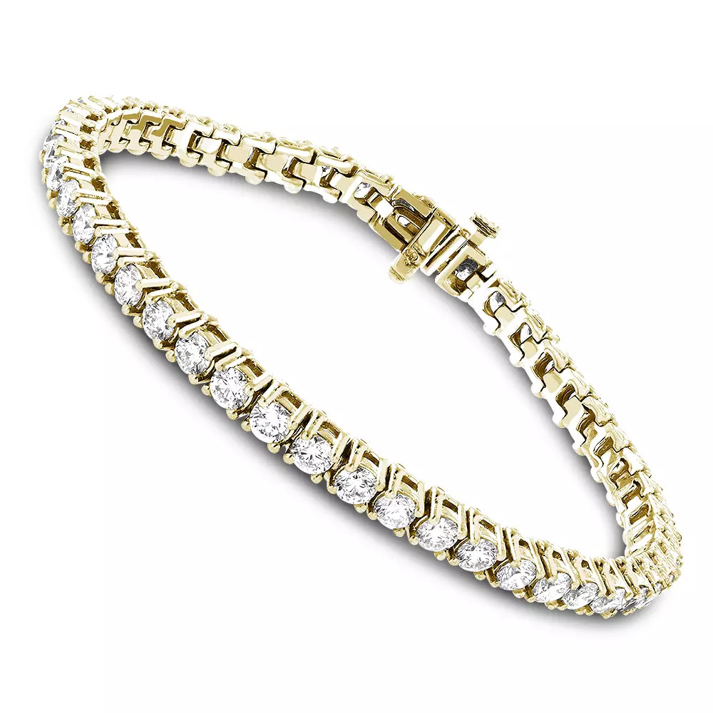 6.69 Carat 18K Yellow Gold Inline Round Diamond Tennis Bracelet for Women VS Diamonds