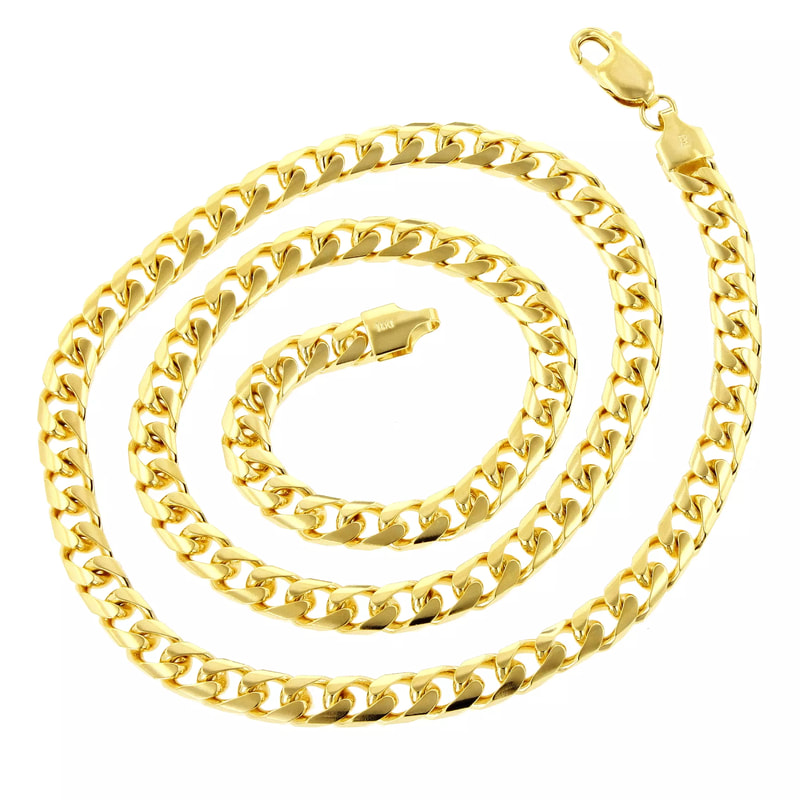 Luxurman Solid 14K Yellow Gold Cuban Link Chain For Men Miami 6.5mm Wide