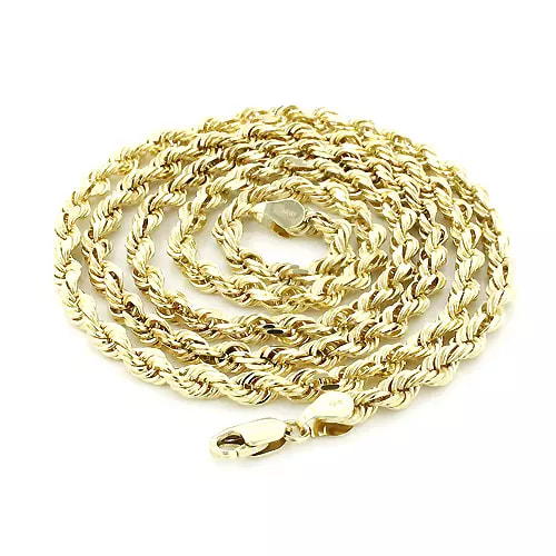Men's Solid 14K Yellow Gold Rope Chain by Luxurman 5mm 22-30in