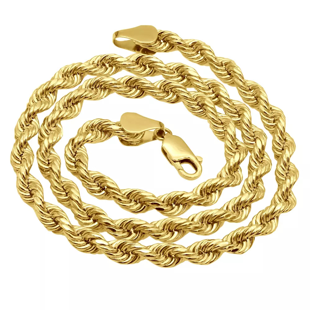 Men's Solid Rope Chain 14k Yellow Gold 3mm-20mm