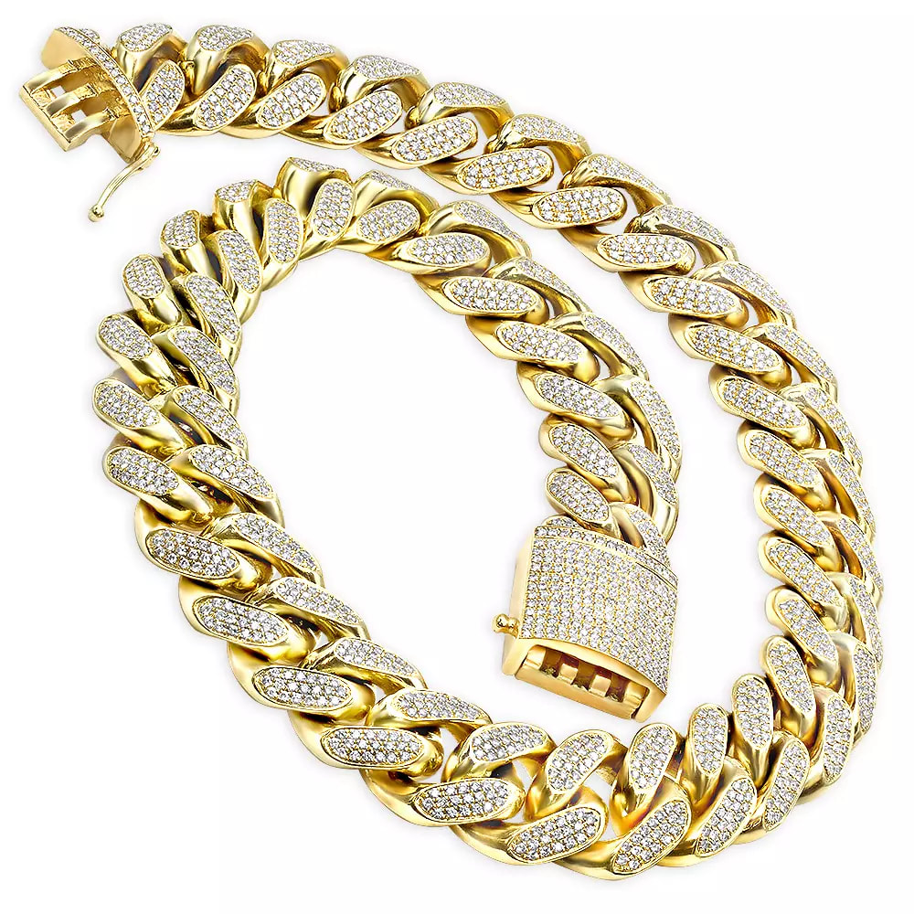Solid 14K Yellow Gold Diamond Cuban Link Chain 1 Kilo with 60 Carats in Diamonds