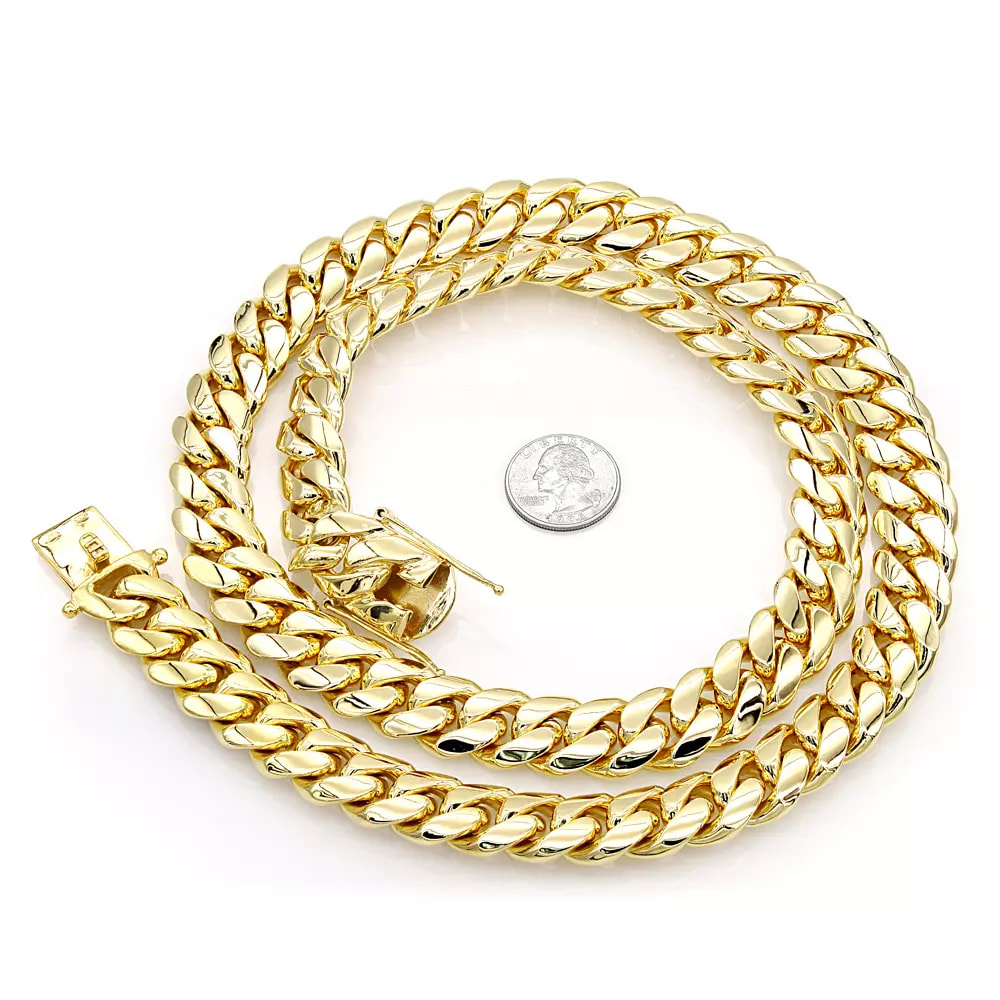 Solid 14K Yellow Gold Miami Cuban Link Chain Necklace for Men 18mm 22-40in